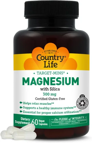 Target-Mins Magnesio con sílice 300 mg, 60 cápsulas veganas, certificado sin gluten, certificado vegano