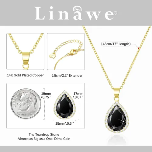 Miniatura 2 de Linawe - Collar de diamantes en forma de lágrima, collar con forma de pera, collar con dije de circonia cúbica y piedras preciosas, collar