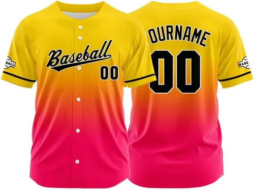 Miniatura 22 de Camiseta de béisbol con degradado personalizado, nombre, número y logotipo personalizados para hombres, mujeres y niños