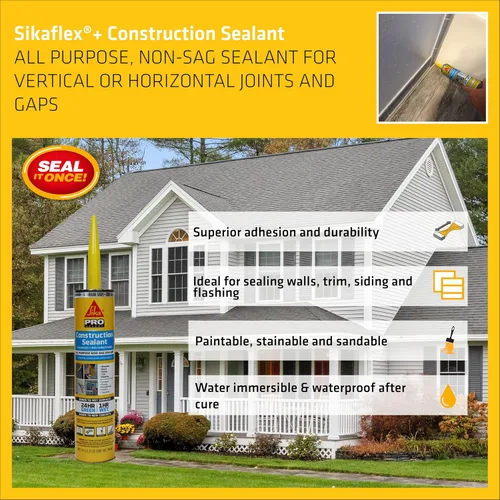 Miniatura 4 de SIKA Sikaflex Sellador de construcción, gris aluminio, poliuretano pintable, multiusos para sellar juntas y huecos, cartucho de 10.1 onzas líquidas