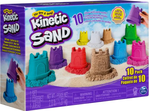 Miniatura 9 de Kinetic Sand, paquete de 10 contenedores de castillo de 10 colores de arena de juego para recuerdos de fiesta, bolsas de regalo, regalos