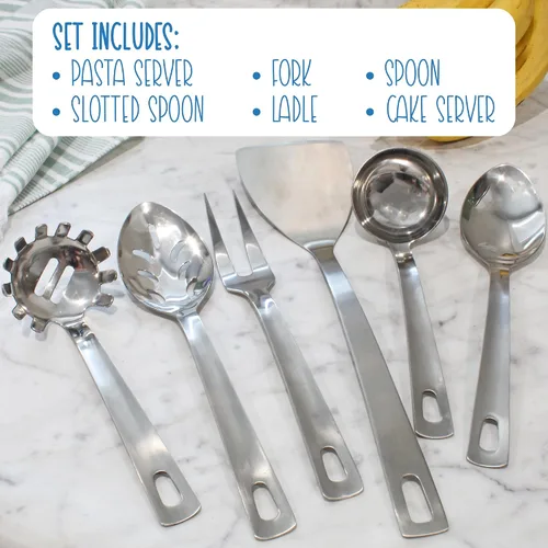 Miniatura 7 de Darware Juego completo de servir (6 piezas, plateado); con servidor de pasta, tenedor, cuchara ranurada, cucharón y servidor de pasteles/cazuela