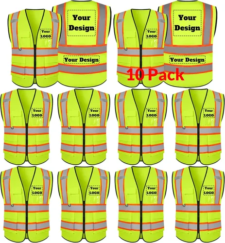 Miniatura 37 de Chaleco de seguridad personalizable con logotipo con 5 bolsillos y cremallera reflectante de alta visibilidad clase 2 ropa de trabajo al aire libre