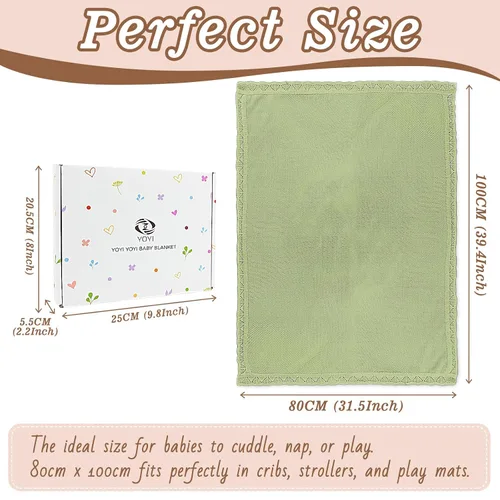 Miniatura 2 de YOYI YOYI Manta de punto para bebé, mantas de algodón orgánico para bebé, mantas de punto trenzado neutro suaves para niñas y niños, color verde, 40