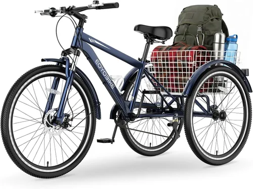 Miniatura 8 de MOPHOTO Triciclo de montaña para adultos, bicicleta de montaña de 7 velocidades y 3 ruedas para adultos, triciclo Cruiser de 24/26/27.5 pulgadas