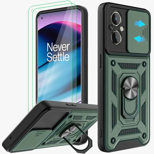 Miniatura 11 de Funda para OnePlus Nord N20 5G con cubierta deslizante para cámara y 2 protectores de pantalla HD, soporte de anillo de rotación de 360°