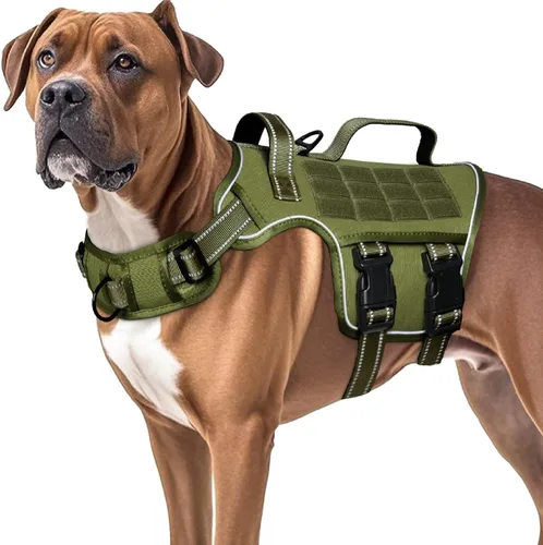 Miniatura 28 de Arnés para perros grandes resistente, arnés táctico sin tirones para perro con sistema Molle, chaleco para perro de servicio fácil de poner y Negro