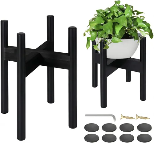 Miniatura 10 de Paquete de 2 soportes de bambú para plantas, soporte ajustable para plantas de interior, soporte moderno de mediados de siglo, soporte para plantas