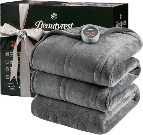 Miniatura 21 de Beautyrest Manta térmica, manta eléctrica, suave, cálida y reversible, manta térmica Sherpa para oficina, sofá, 3 ajustes de calor, apagado