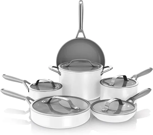 Miniatura 14 de Ninja Ceramic Pro Juego de utensilios de cocina de 11 piezas, juego de ollas y sartenes antiadherentes con tapas de vidrio, sin tóxicos, sin PTFE