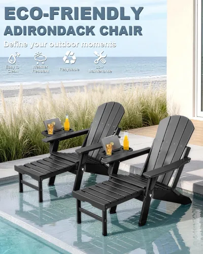 Miniatura 4 de NAVINE Silla Adirondack ajustable con reposapiés retráctil, Silla Adirondack plegable de HDPE con portavasos, Silla Adirondack para todo el tiempo