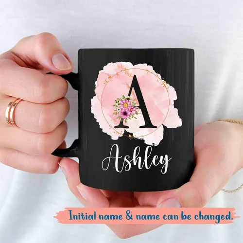Miniatura 2 de Taza personalizada con nombre inicial, taza con monograma personalizado, 11 y 15 onzas, cerámica negra