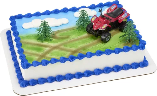 DecoPac Decoración para tartas de ATV, 4 piezas para decoración de tartas, vehículos todo terreno y árboles, decoración de pasteles para cumpleaños,