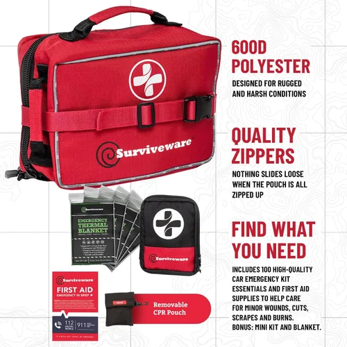 Miniatura 3 de Surviveware Kit completo de primeros auxilios de emergencia para camiones, autos, campamento, oficina, deportes y emergencias al aire libre, juego
