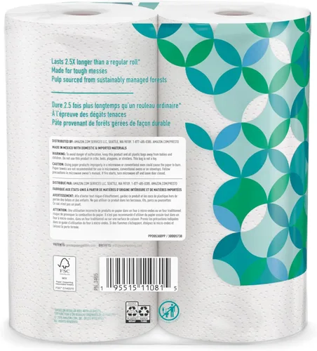 Miniatura 3 de Marca Amazon - Presto! Toallas de papel de cocina - Flex-a-Size, rollo familiar de 128 hojas, 16 rollos (8 paquetes de 2)