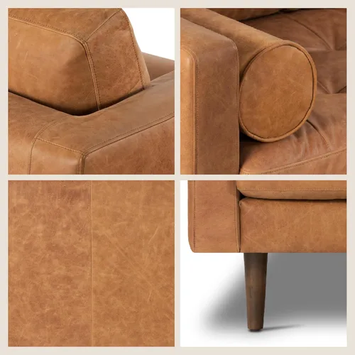 Miniatura 6 de POLY & BARK Napa - Sofá de cuero de 72 pulgadas, piel de anilina curtida italiana de grano completo, comodidad de plumón, marco de madera maciza