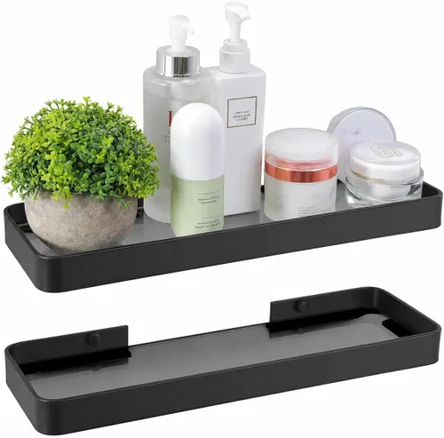 Miniatura 9 de Z metnal Estantes de baño de vidrio templado, estante flotante negro mate para pared, estante de pared para organizador de baño, marco de aluminio