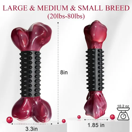 Miniatura 4 de Juguetes resistentes para perros masticadores agresivos de raza grande, hueso para masticar con sabor a tocino, juguete masticable de nailon y goma