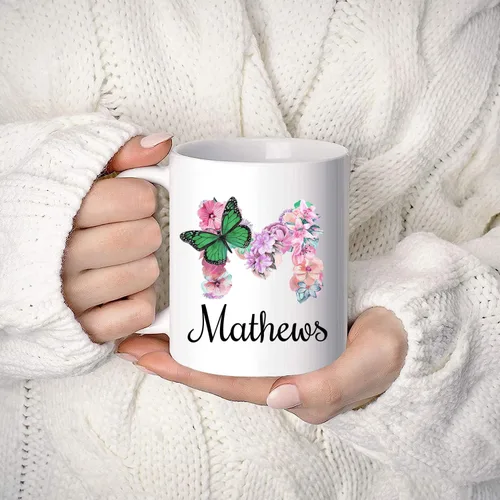 Miniatura 5 de Taza personalizada con nombre y alfabeto floral, taza personalizada con nombre e inicial, taza con nombre, regalo para mamá, hermana, niñas, tazas