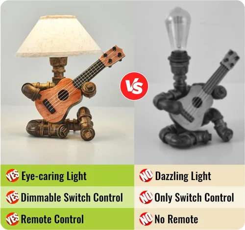 Miniatura 4 de Lámpara de mesa de guitarra robot industrial vintage con bombilla, control remoto, temporizador, regulable, regalos geniales para amantes