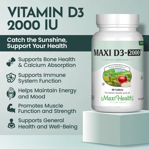 Miniatura 2 de Maxi Health Tabletas de vitamina D3 de 2000 UI – Apoyo inmunológico, salud ósea y función muscular – Suplemento de vitamina D de 2000 UI