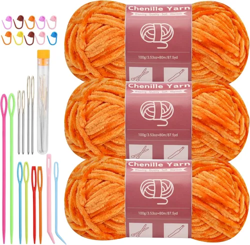 Hilados de chenilla de LUNARM para crochet, tejer, 3 madejas de 240 metros de hilo grueso suave y voluminoso para tejer mantas, ropa y creaciones de