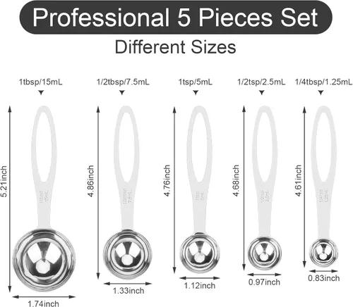 Miniatura 2 de Juego de 5 cucharas medidoras, tazas medidoras de acero inoxidable resistentes para cocinar y hornear, cucharadas y cucharaditas para ingredientes