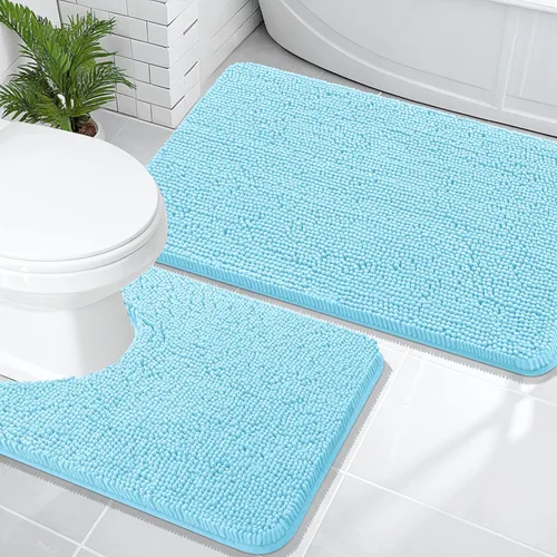 Miniatura 247 de OLANLY Juego de alfombras de baño de 2 piezas, alfombras de baño de chenilla suave y absorbente y alfombra de contorno en forma de U para inodoro