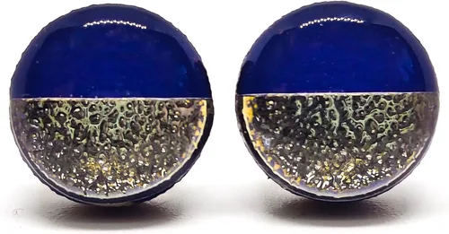 Miniatura 15 de Dos tonos con aretes de 10 mm de metal martillado falso, aretes redondos para mujeres, niñas y hombres, hechos a mano, postes de acero inoxidable