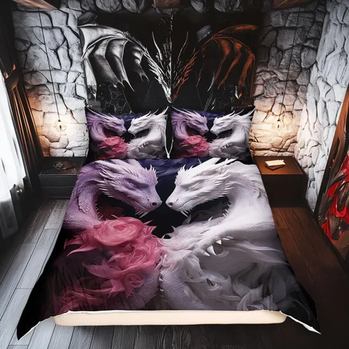 Miniatura 12 de Funda de edredón de gatos negros y blancos, juego de ropa de cama verde para niños, bonita funda de edredón de gatos para decoración de habitación