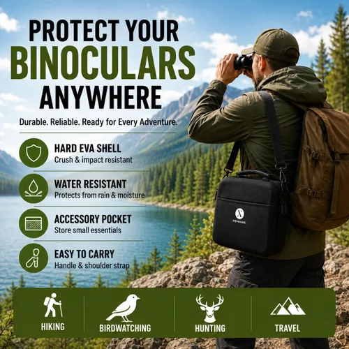 Miniatura 2 de Estuche para binoculares, funda protectora rígida de EVA con exterior resistente al agua, asa de transporte y correa para el hombro, se adapta a