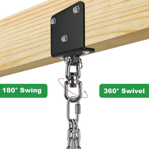 Miniatura 3 de SELEWARE Percha de bolsa pesada de rotación de 360°, capacidad de 1000 libras, montaje en techo y vigas con cadena de acero inoxidable y ganchos a