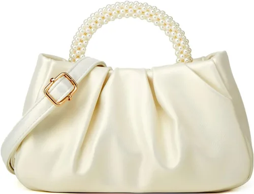 Bolso de noche para mujer, con perlas, elegante, fruncido, para noche, hobo, bolso cruzado para boda, fiesta, baile de graduación 2023