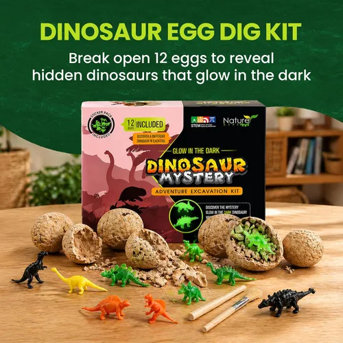 Miniatura 2 de Nature Gear Kit de excavación de dinosaurios para niños, kit de excavación de huevos de dinosaurio, kit educativo de excavación de huevos con 12