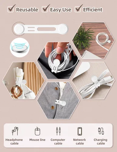Miniatura 2 de Kanemc Paquete de 8 lazos giratorios magnéticos, atadura de cable magnética de silicona reutilizable para USB, auriculares, cargador, cables
