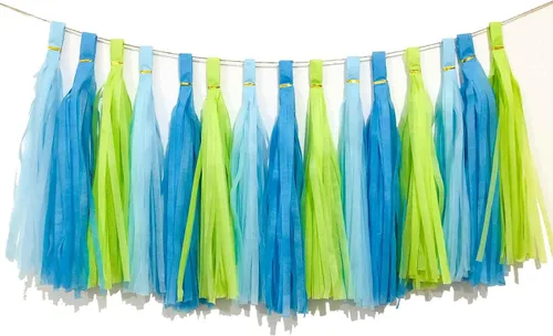 Miniatura 10 de We Moment Borlas de Papel de Seda Azul Marino Azul Claro Guirnalda de Borlas para Fiestas para Decoraciones de Fiestas, Kits de Bricolaje, 15 Piezas