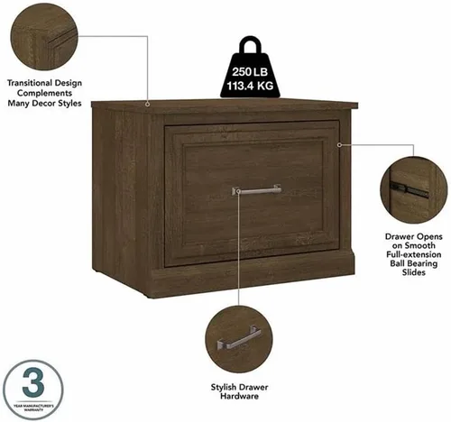 Miniatura 4 de kathy ireland Home by Bush Furniture Woodland - Banco pequeño para zapatos con cajón, 24 pulgadas, color marrón ceniza (WDS124ABR-03)