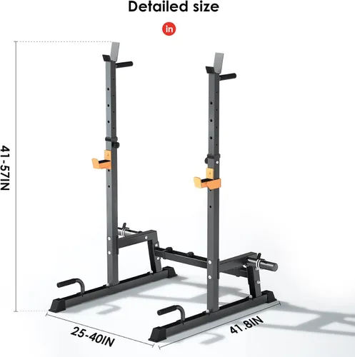 Miniatura 6 de Máquina para sentadillas, soporte para pesas, soporte plegable para pesas y banco de prensa, altura y ancho ajustables. Con barras de dominadas