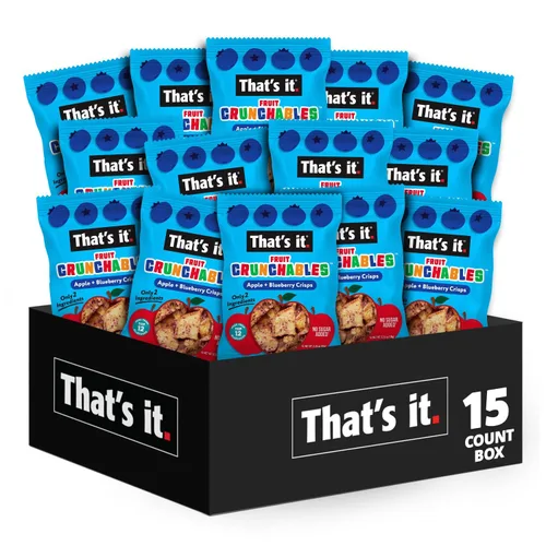 That's it. Fruit Crunchables - Chips 100% de Manzana + Arándano, Paquete de 15 bocadillos saludables para niños a base de plantas, sin OGM, sin