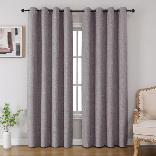Miniatura 16 de CUCRAF Juego de 2 paneles de cortinas 100% opacas de 54 pulgadas de largo, cortinas texturizadas de lino para oscurecer la habitación, con ojales