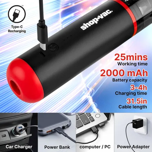 Miniatura 3 de Shop-Vac Aspiradora de coche y plumero 2 en 1, aspiradora inalámbrica portátil de soplado/succión de 14000 Pa, mini soplador, portátil y ligero