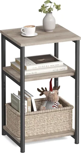 Miniatura 13 de VASAGLE Mesa auxiliar, mesa auxiliar pequeña, mesita de noche alta para sala de estar, dormitorio, oficina, baño, marrón camello y negro clásico