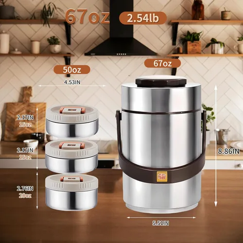 Miniatura 3 de Termo mejorado de 67 onzas para comida caliente, Termo de comida apilable de 3 capas, Frasco termo para sopa con bolsa aislada, Ideal para oficina