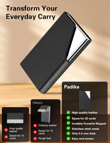 Miniatura 2 de Padike Tarjetero, Estuche Tarjetero de Cuero Mejorado de Bolsillo para Hombres o Mujeres, Soporte Delgado de Metal para Tarjetas de Nombre