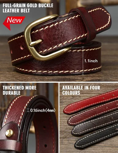 Miniatura 38 de Cinturones para mujer para jeans de 1.1 pulgadas de ancho, cinturones para vestidos de cuero de grano completo con hebilla dorada, caja de regalo
