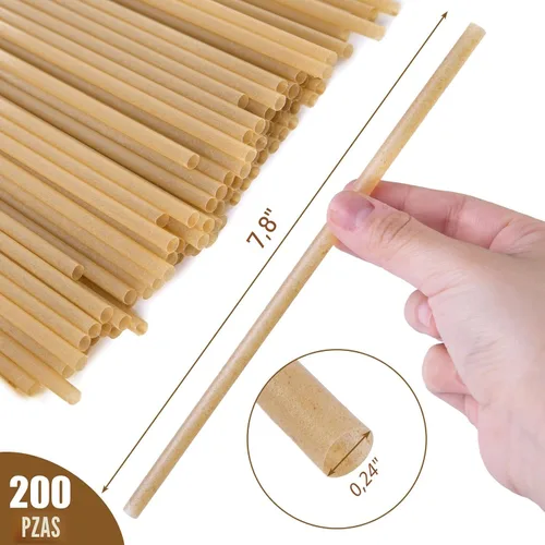 Miniatura 2 de HANSGO - Pajitas de caña de azúcar, 200 pajitas desechables para bebidas frías y calientes, café, cóctel, jugo, ideal para fiestas en la playa, 200