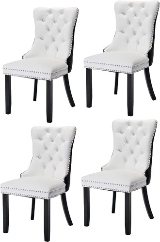 Miniatura 27 de Juego de 6 sillas de comedor modernas para sala de estar, cocina, patas de madera maciza, cojín acolchado de tela de lino, asiento y respaldo
