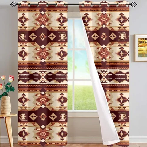 Miniatura 8 de Dreaweet African Tribal Blackout Curtains 63 Inch Long 2 Panels Set Bohemian Ethnic Geometric Grommet Top Thermal Insulated Curtains for Living Room