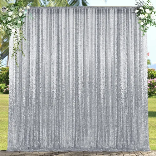 Miniatura 70 de 2 paneles de cortinas de fondo de lentejuelas verdes de 8 pies, cortinas de fondo de fotografía con purpurina para decoración de Navidad, boda