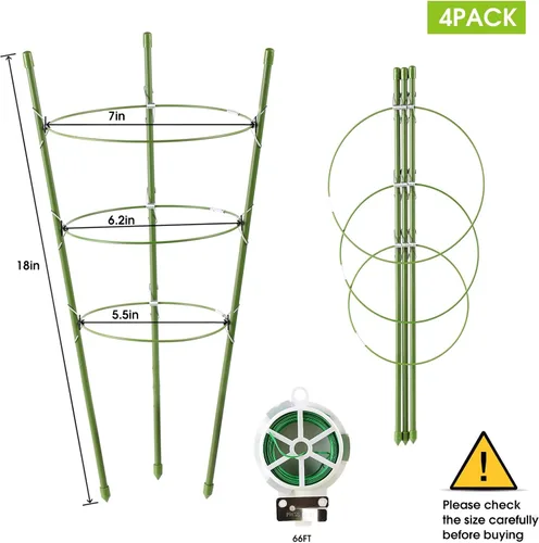 Miniatura 3 de Paquete de 4 jaulas de tomate, jaulas de soporte de plantas de 18 pulgadas para jardín, estacas de plantas de jardín mejoradas con anillos